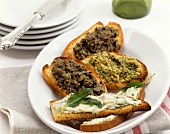 Crostini (toasted bread with olive- and bean paste, Italy)