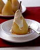 Poached pear with almond sauce