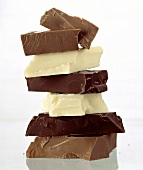 Pile of pieces of white and dark chocolate