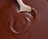 Kitchen spoon in melted chocolate