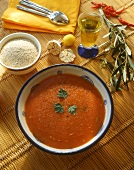 Spicy Tunisian semolina soup with ingredients