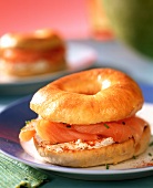 Bagels with soft cheese and smoked salmon