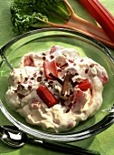 Creamy rhubarb yoghurt mousse with grated chocolate