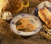 Goose live pate with salt, bread and white wine