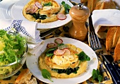 Spinach and potato tart with goat's cheese and radishes