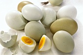 Boiled eggs, coloured with natural dyes