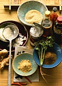 Asian spices, ginger, coconut, sesame and spicy sauces