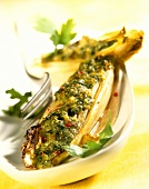 Gratin of stuffed chicory with herb crust