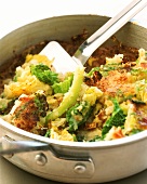 Bubble and squeak (English savoy and potato dish) in frying pan