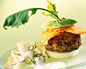 Lamb burger with crisps and kohlrabi