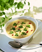 Creamed potato soup with chili and parsley