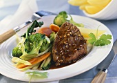 Beef fillet with broccoli and carrots