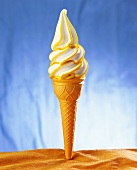 Ice cream cornet with soft ice cream (vanilla and orange)