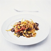 Aubergine ragout with tomatoes and onions
