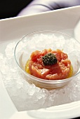 Tuna tartare with caviare on ice