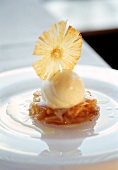 Small tarte tatine (apple tart) with pineapple ice cream