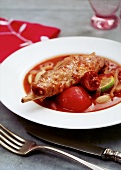 Braised rabbit with tomatoes, limes and chorizo, Spain