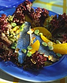 Lollo rosso with herring and oranges