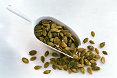 Pumpkin seeds in a scoop