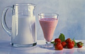 Strawberry milk with ingredients