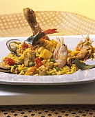 Paella with meat, chicken and seafood