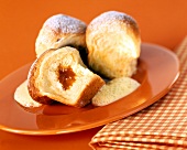Ducat rolls with apricot jam and custard
