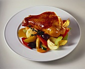 Roast turkey leg with vegetables