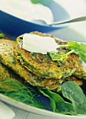 Spinach omelettes with yoghurt