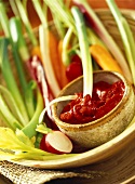 Raw vegetables with spicy dip