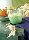 Garlic sauce in green glass bowl