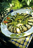Summery courgette omelette in open air