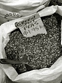 Dried peas in a sack at a market