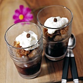 Coffee sorbet with cream in glasses
