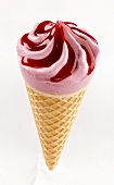 Waffle with raspberry ice cream