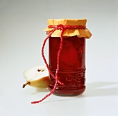 Plum and pear jam in jar