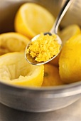 Squeezed lemons and lemon zest
