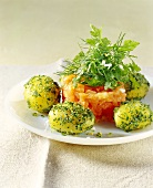Salmon trout tartare with herbs and potatoes