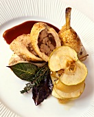 Stuffed chicken leg with beef and caramelised apples