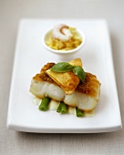 Cod with won ton on butter sauce