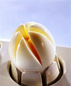Hard-boiled egg in egg slicer