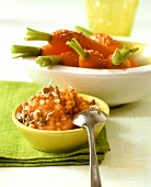 Sesame carrots with lentil dip