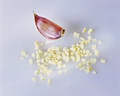 Clove of garlic and chopped garlic