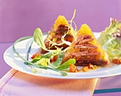 Jellied boiled beef fillet with salad garnish