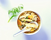 Noodle soup with vegetables and chicken