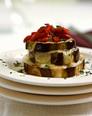 Aubergines with toasted goat’s cheese topping