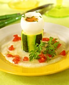 Soft egg on turned courgette