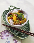 Duck curry with coconut and rice
