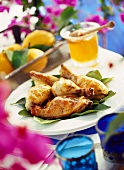Marinated chicken wings; honey; lemons