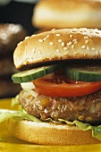 Hamburger with tomatoes and cucumber