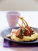 Lamb cutlets with sage and garlic on mashed potato
